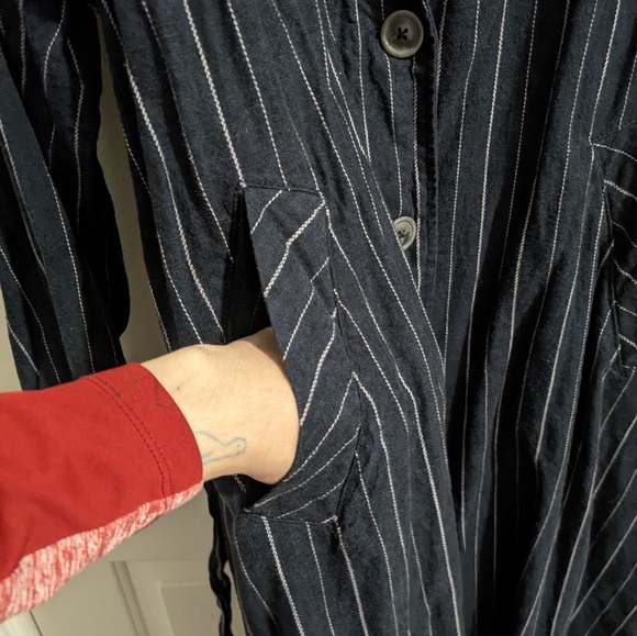 EUC Free People We The Free Melia Mac Pinstripe Trench Coat In Navy Blue, M 🌙 - Picture 15 of 15